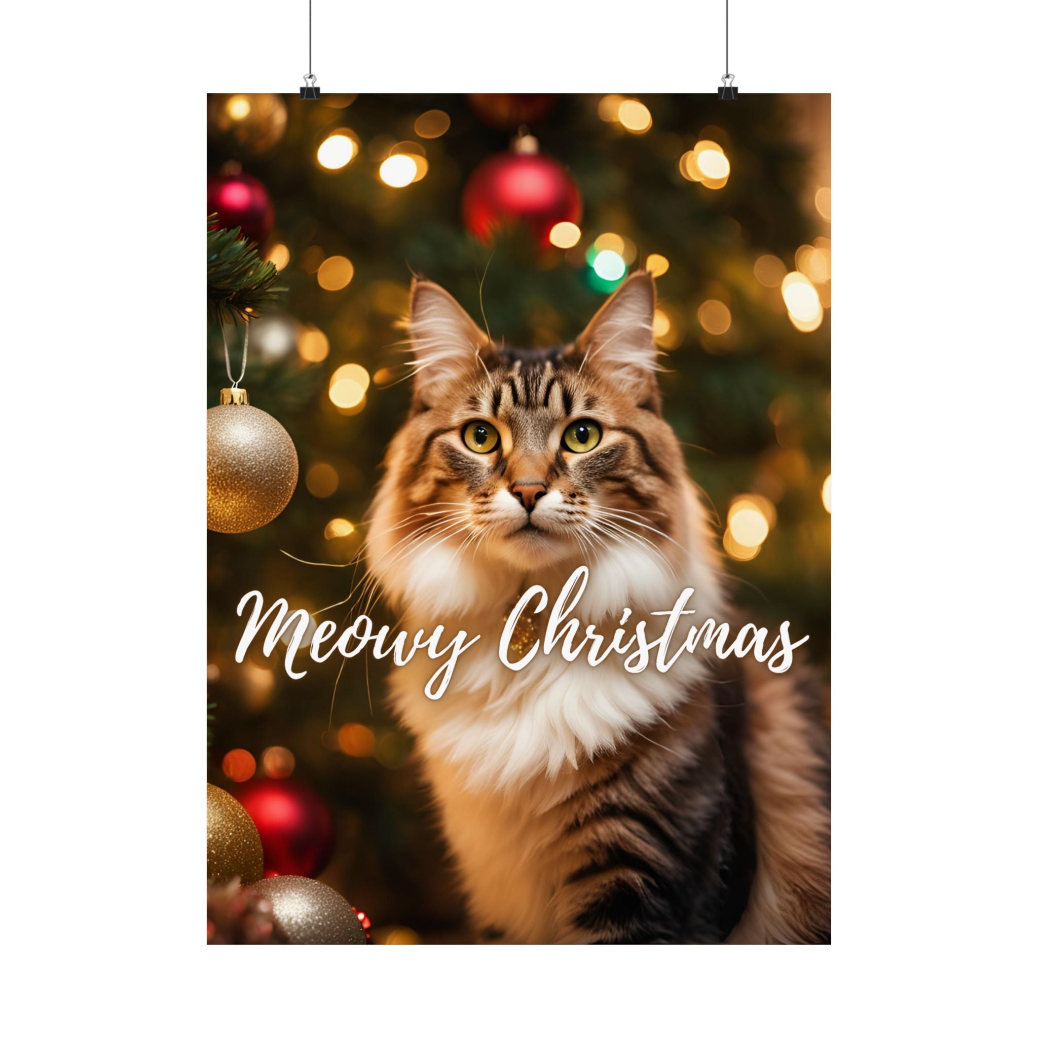 Photo depicting the ​Meowy Christmas Kitty Matte Vertical Posters from EpiAl's Shop.