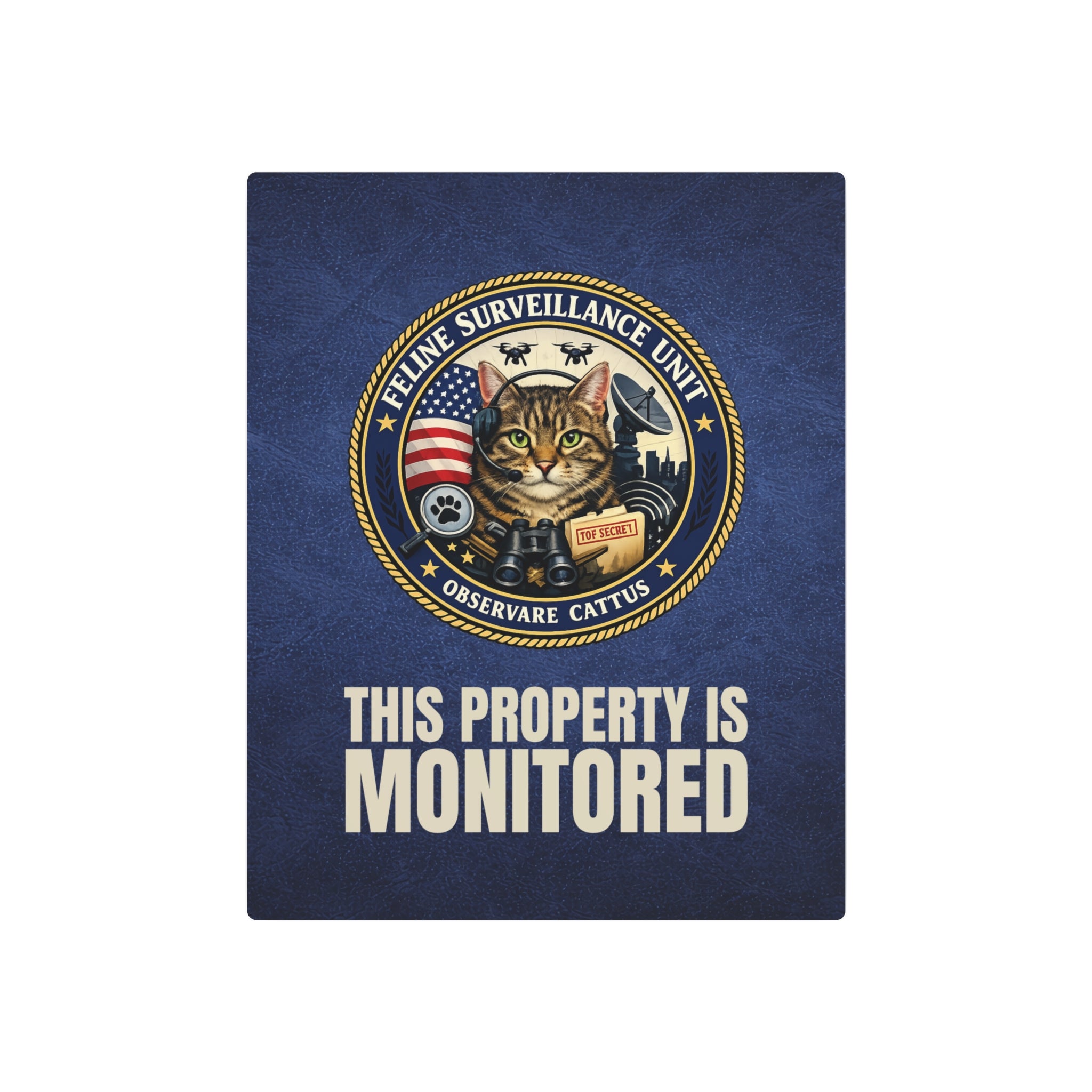 Feline Surveillance Unit Metal Sign | This Property Is Monitored
