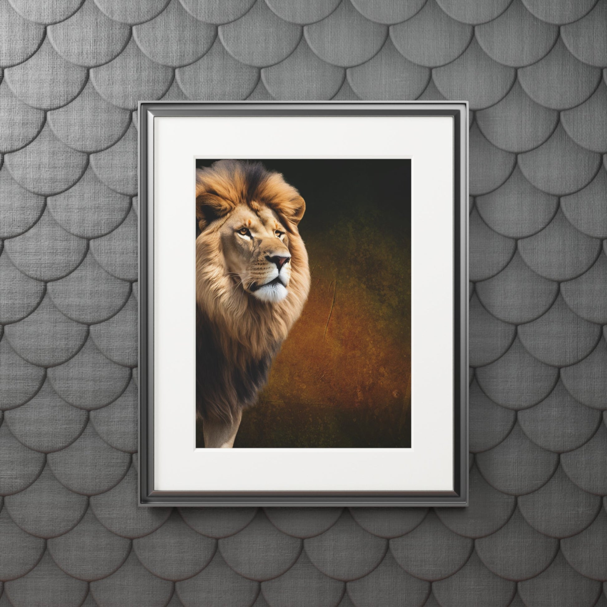 Majestic Lion Fine Art Print with Passepartout Frame Printify