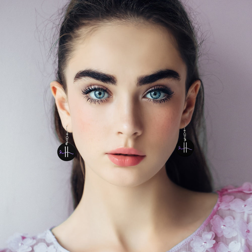 Pause Symbol Epilepsy Awareness Wood Earrings – Purple Ribbon Statement Dangles