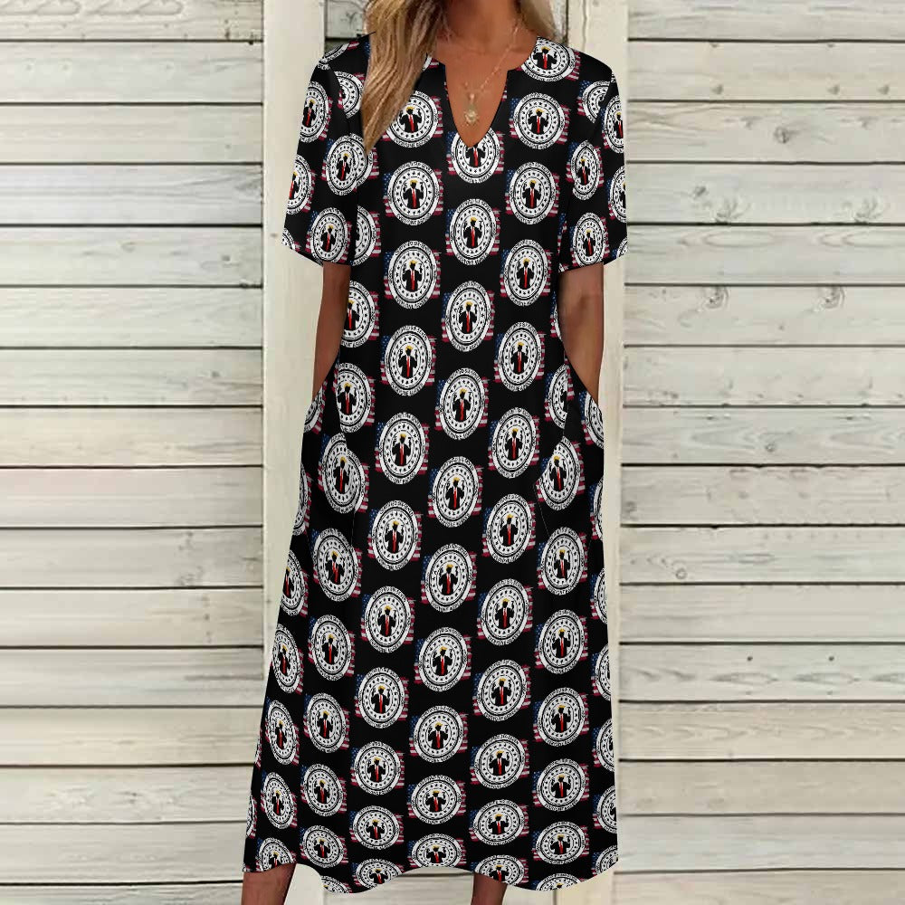 Certified Six-Seven Seal Dress – U.S. Flag Political Parody (7-Point Sleeve V-Neck)