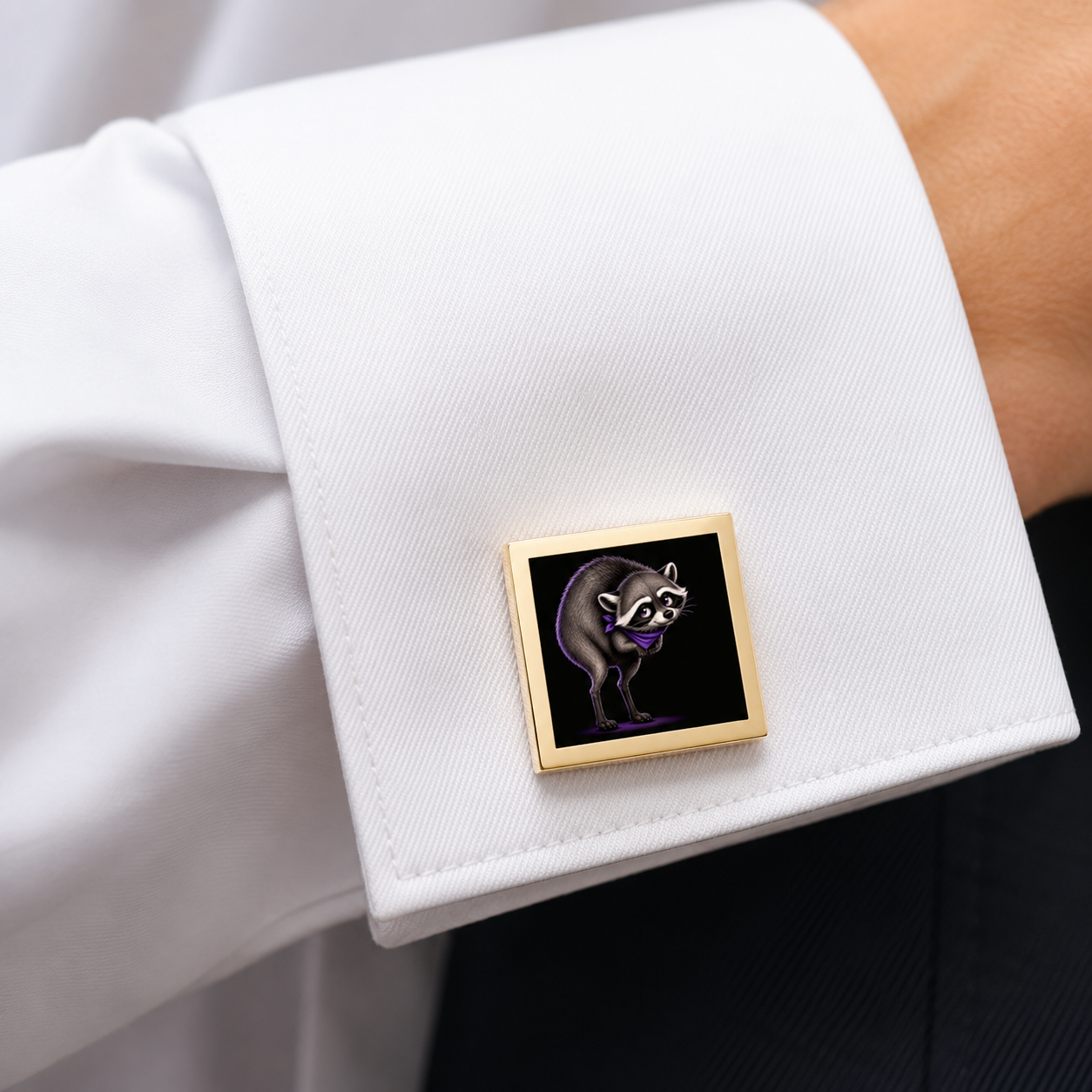 Jimothy Square Cufflinks | Gold or Silver Raccoon Cufflinks