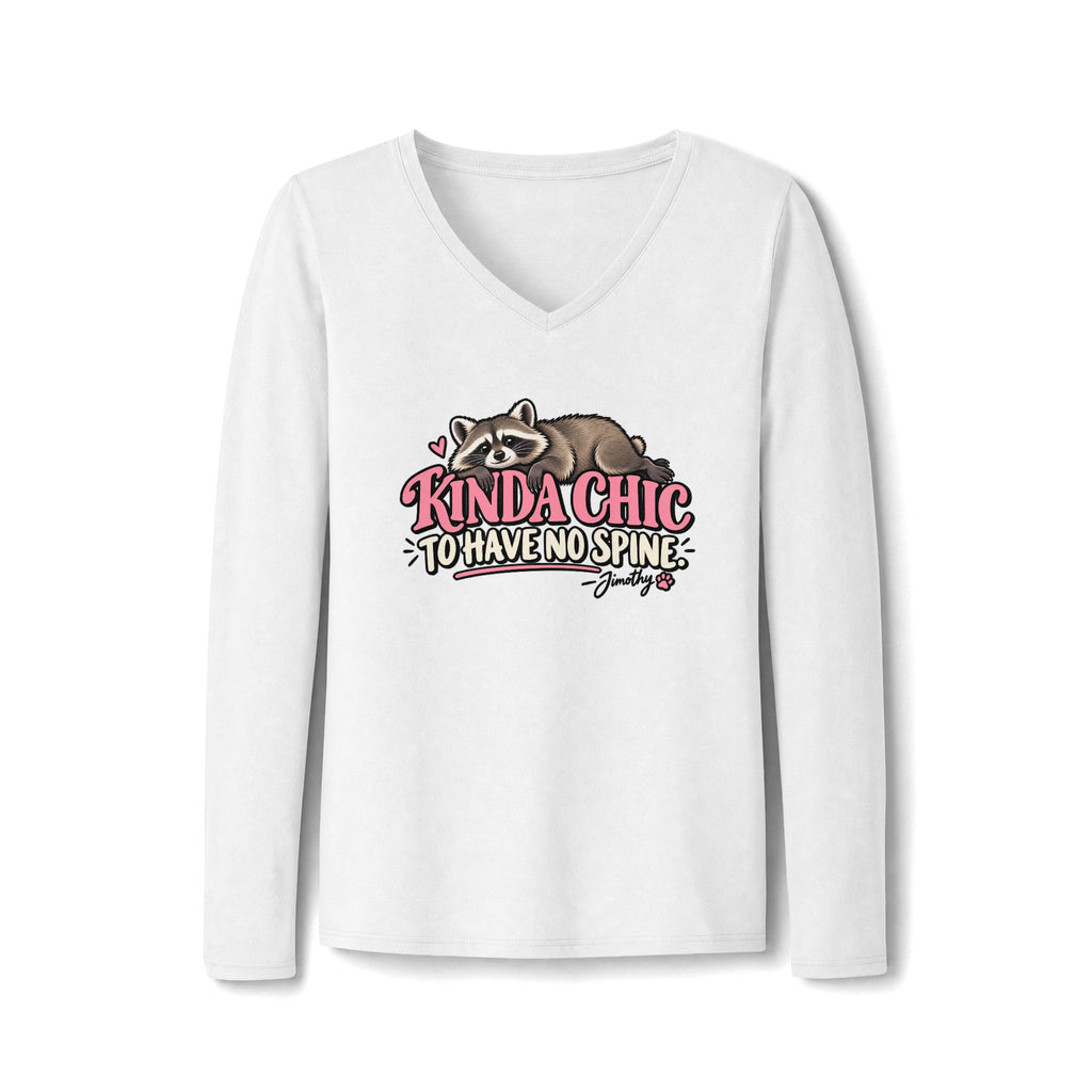 Kinda Chic to Have No Spine Jimothy Raccoon Women’s Long Sleeve V-Neck Shirt