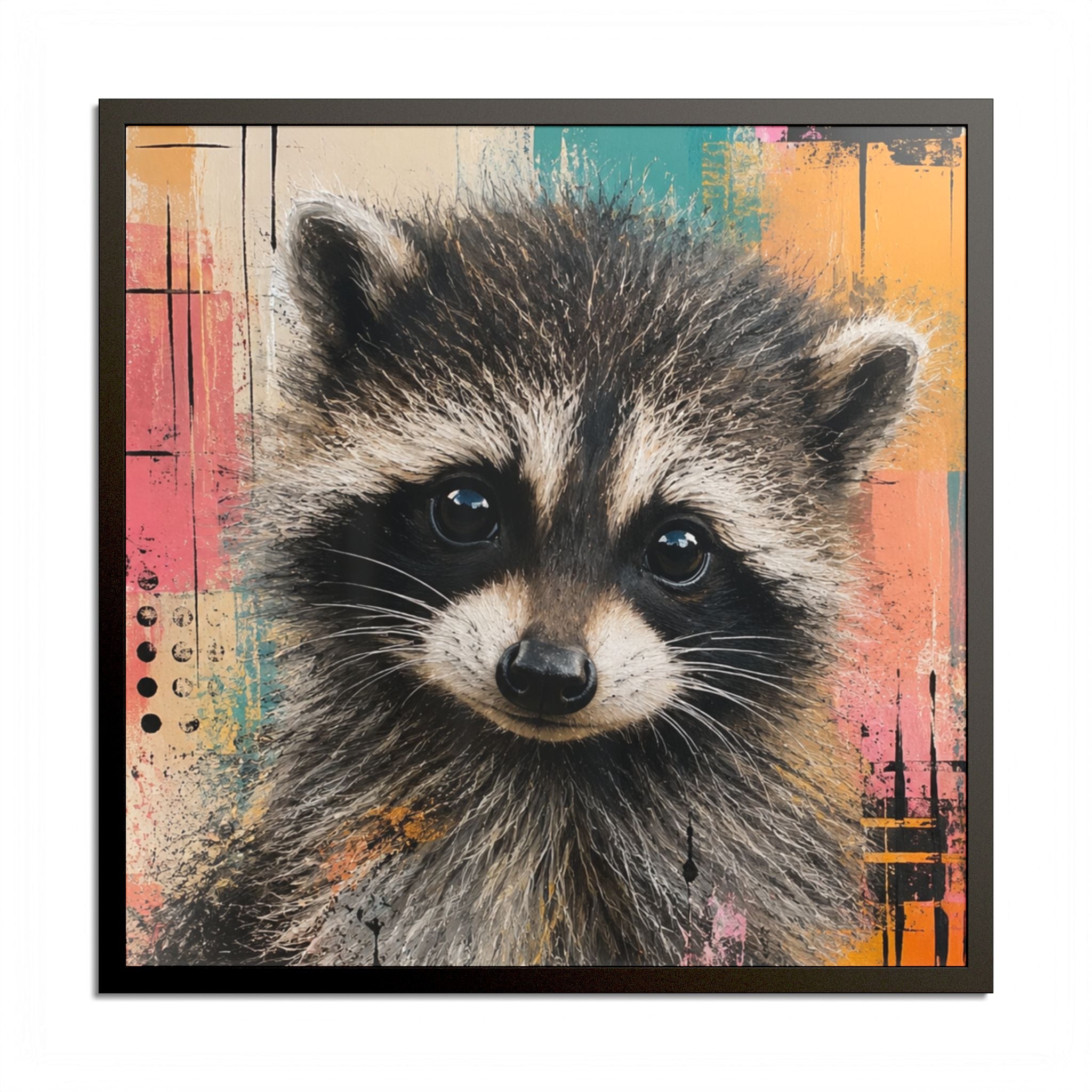 Jimothy Modern Raccoon Framed Wall Art | Colorful Contemporary Animal Portrait