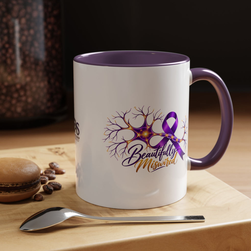 Beautifully Miswired Epilepsy Awareness Ceramic Mug | Purple Ribbon & Neuron Design (11/15oz)