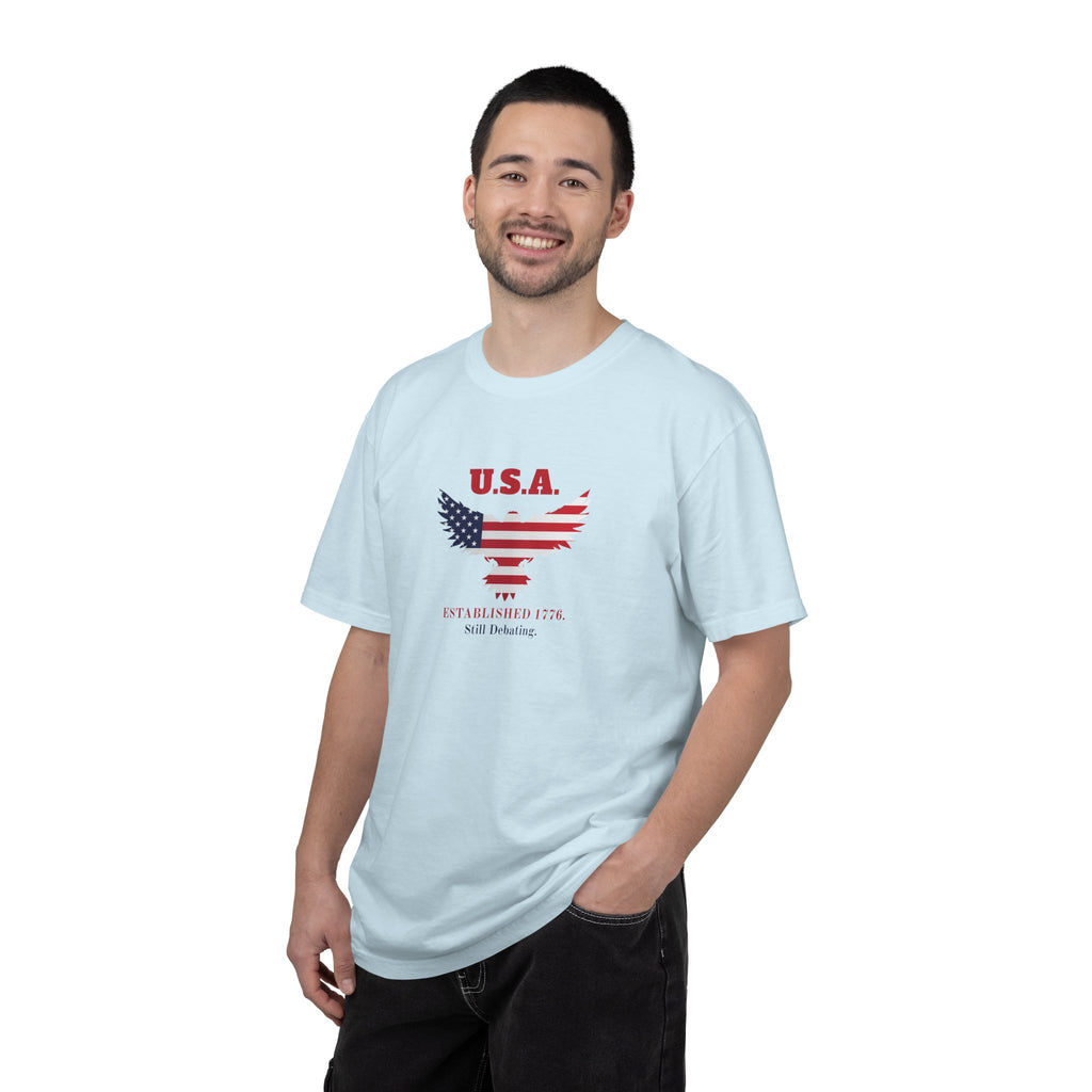 U.S.A. Still Debating Tee – Patriotic Humor Heavyweight Shirt