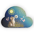Kitten & Dandelion Cloud-Shaped Pillow | Whimsical Cat Decorative Cushion
