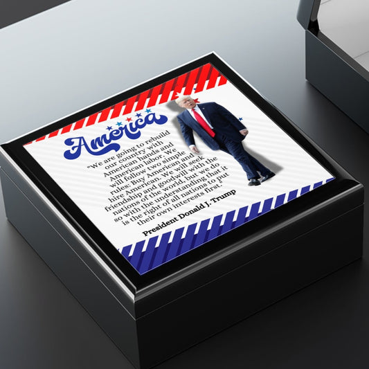 Patriotic Jewelry Box - America Theme with Inspirational Quote