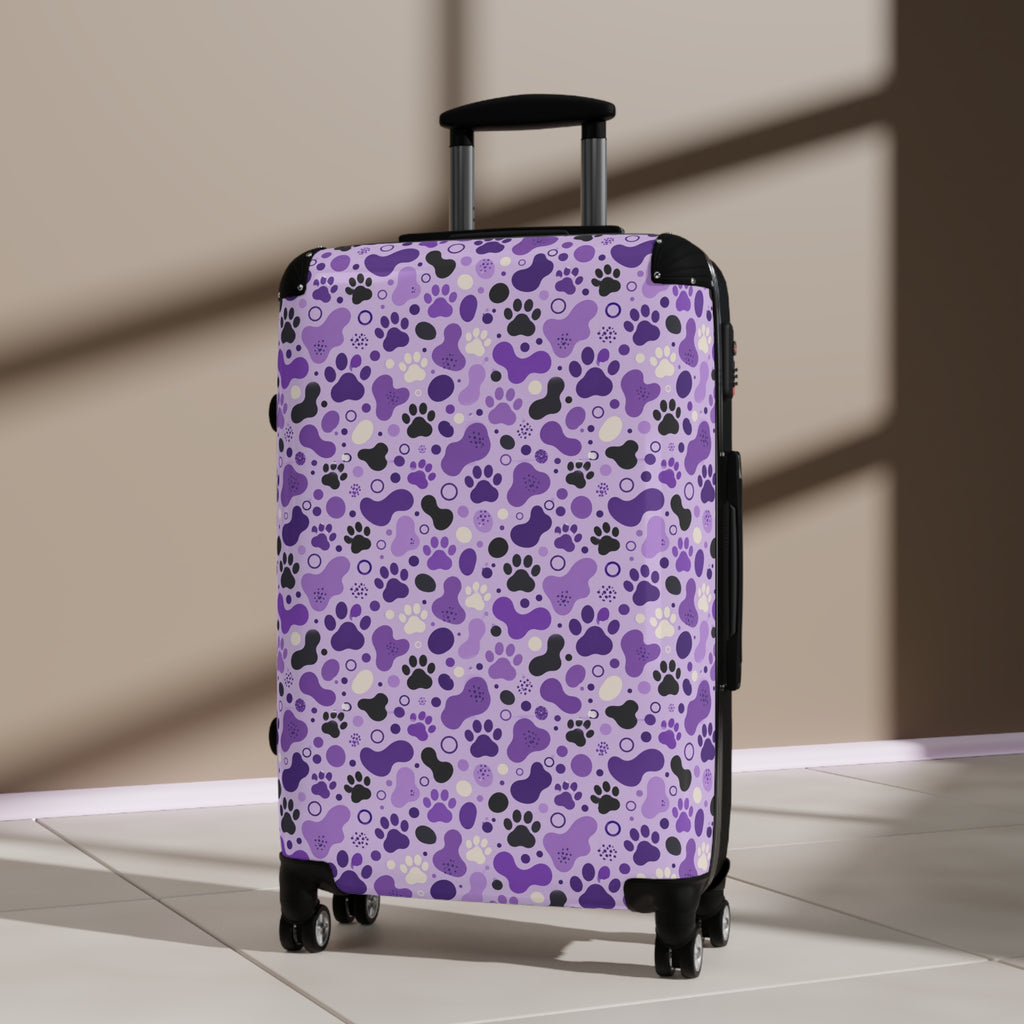 Purple Cat Paw Print Hard-Shell Suitcase | Abstract Cat Lover Luggage