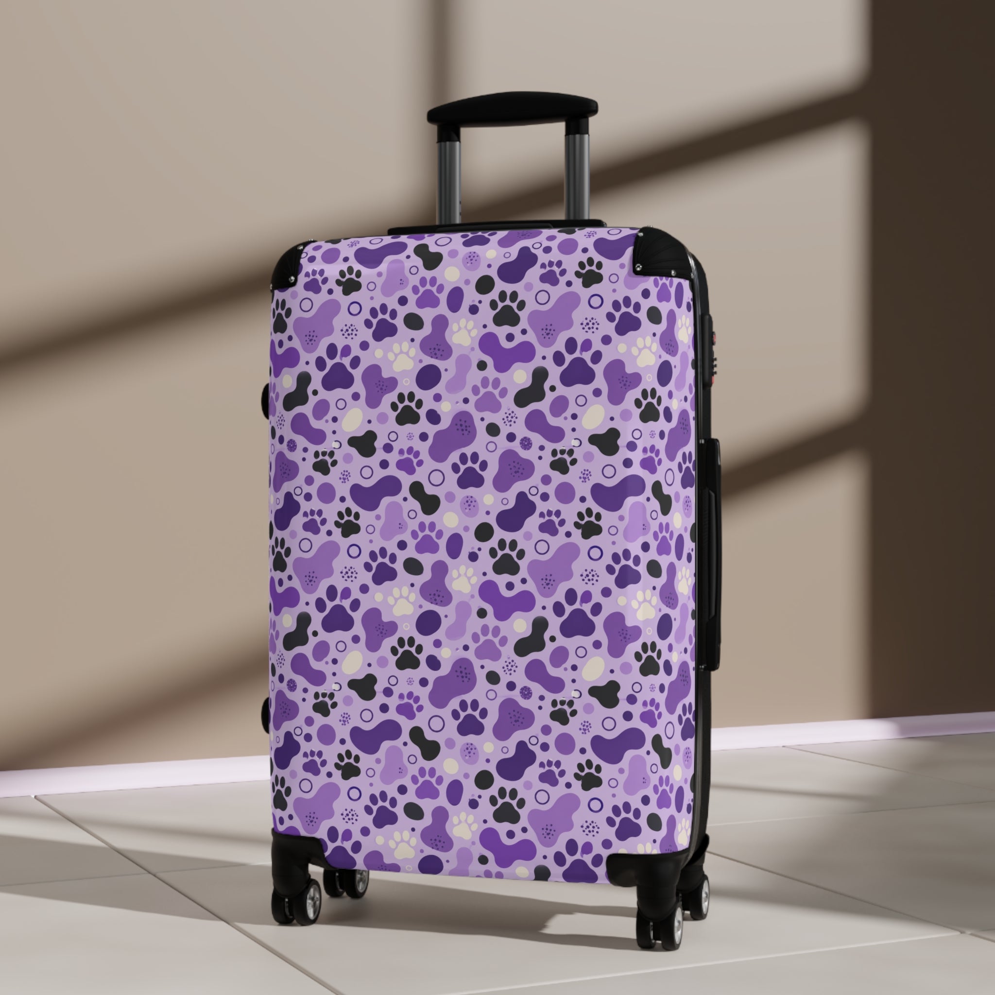 Purple Cat Paw Print Hard-Shell Suitcase | Abstract Cat Lover Luggage