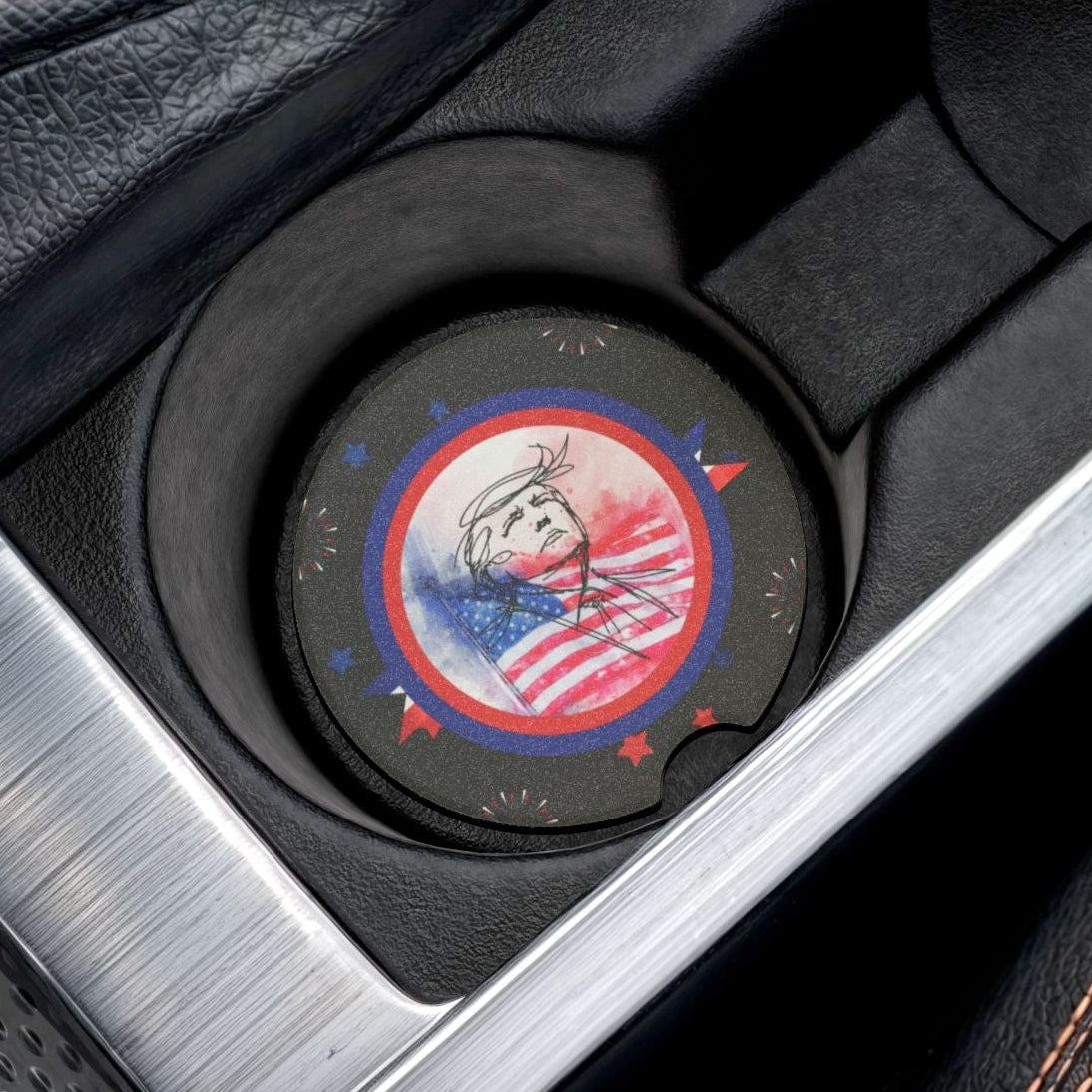 Red White & Blue Sketch Portrait Soapstone Car Coasters