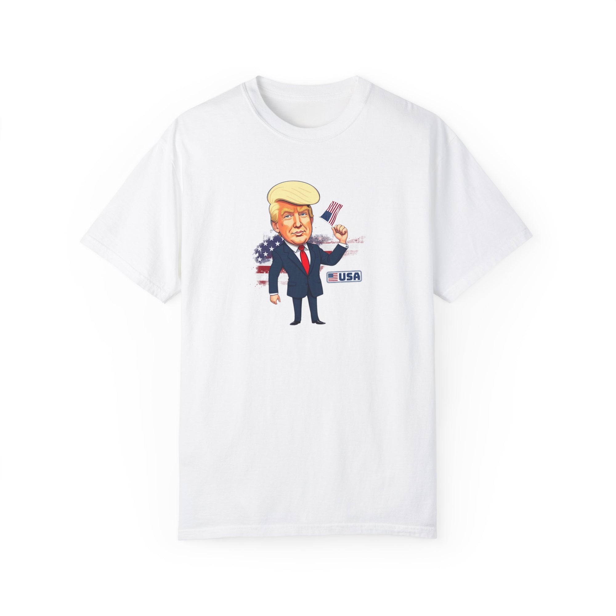 Patriotic Cartoon T-Shirt - Unisex Garment-Dyed Tee with Trump Design