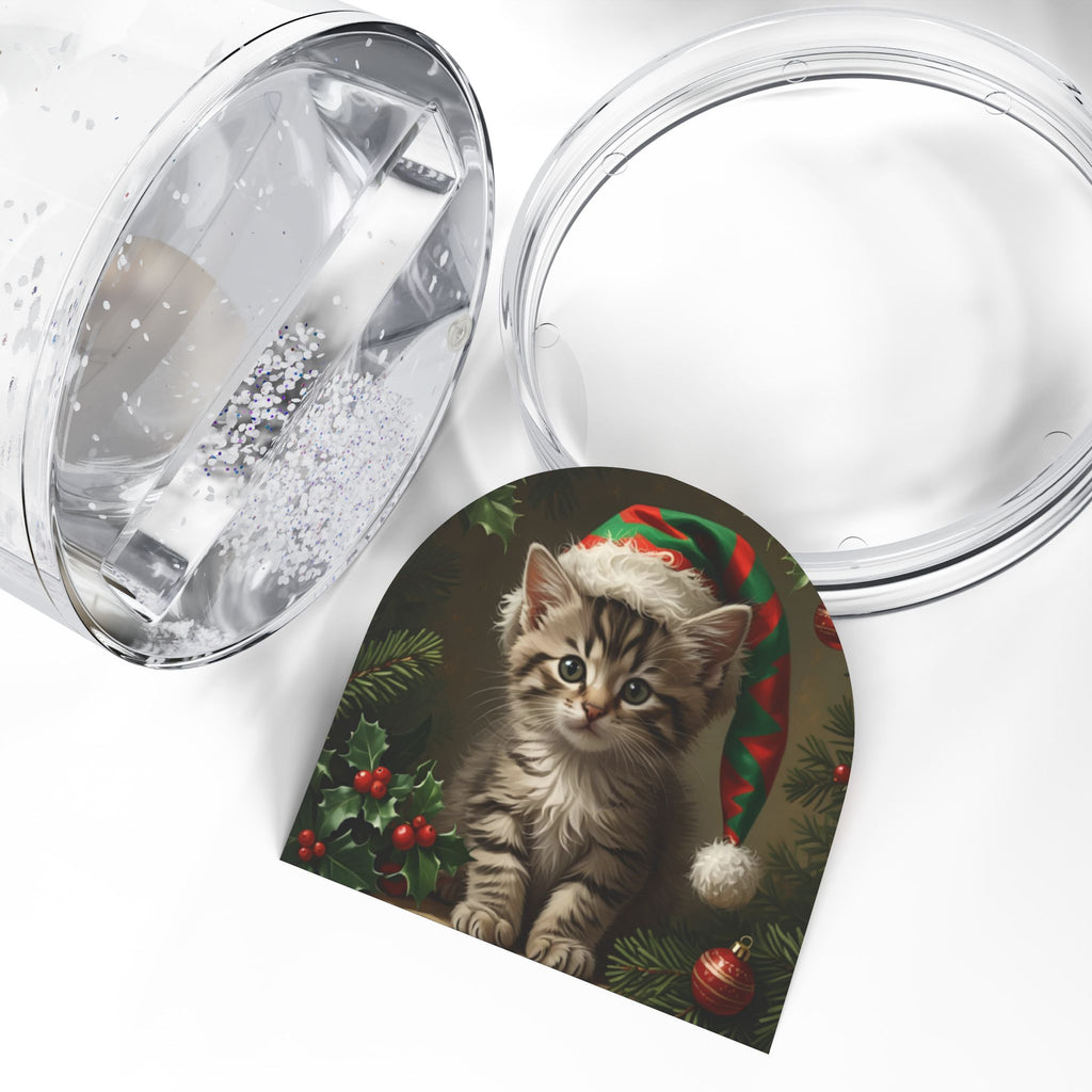 Adorable Elf Cat Snow Globe, Christmas Decor
