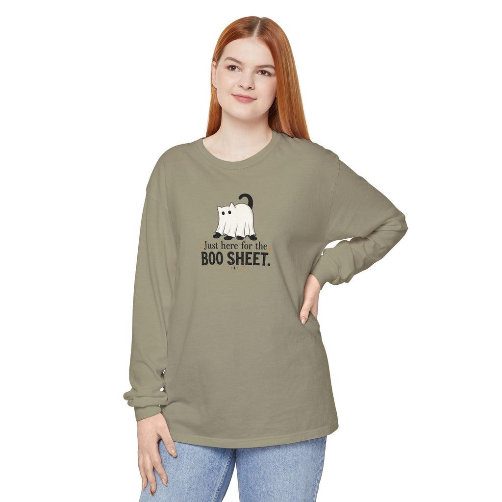 Just Here for the Boo Sheet Halloween Cat Long Sleeve Shirt