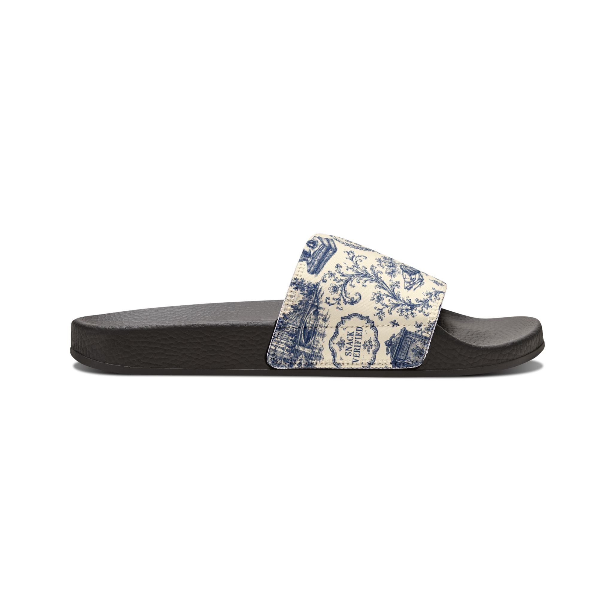 Out of Office Blue Toile Slide Sandals (Removable Strap)