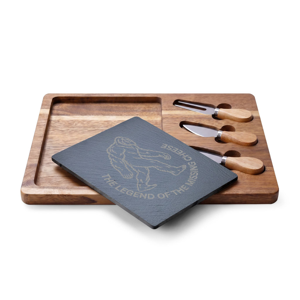 Bigfoot Charcuterie Board | The Legend of the Missing Cheese | Engraved Slate & Acacia Wood Cheese Board