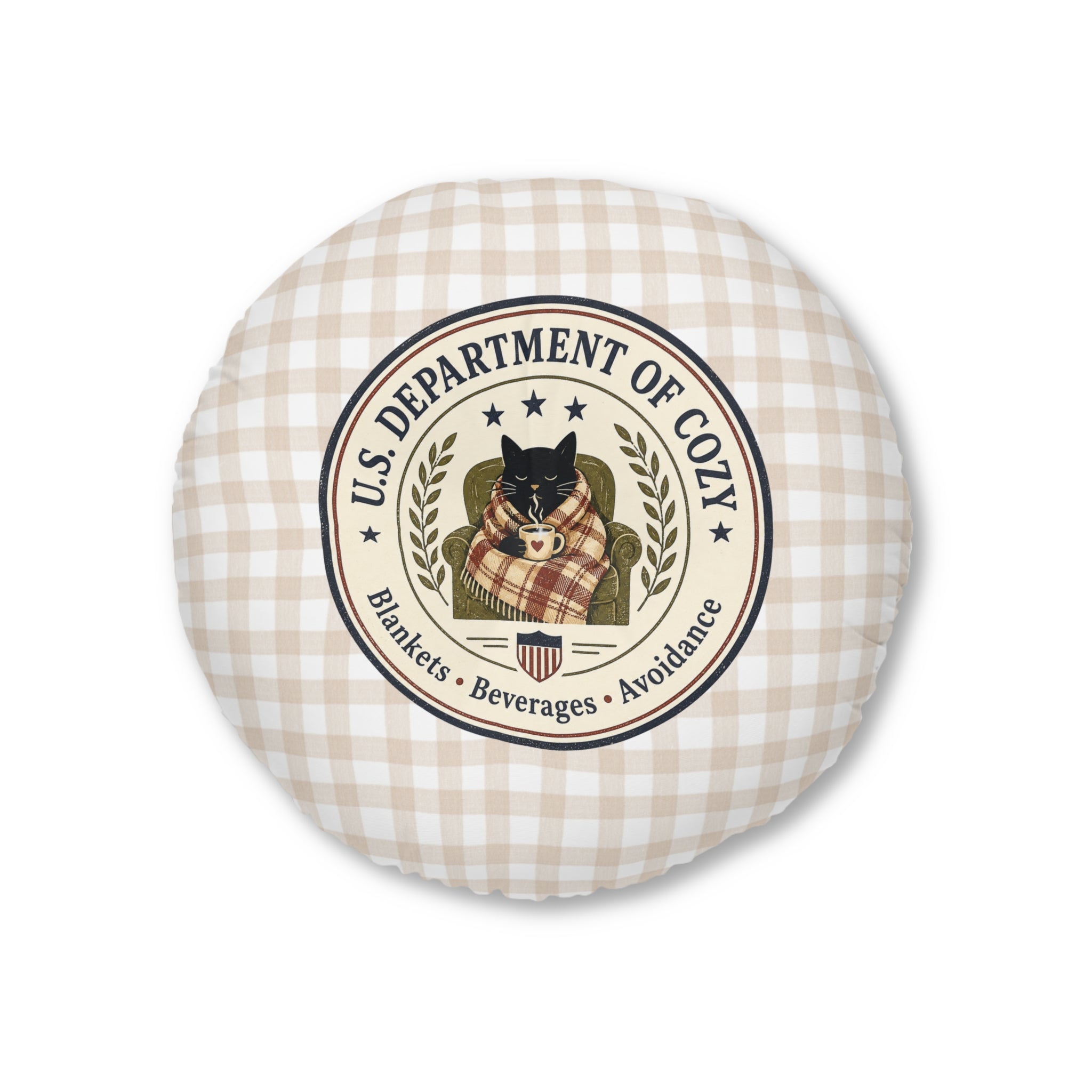 U.S. Department of Cozy Round Floor Pillow | Cozy Cat Gingham Cushion
