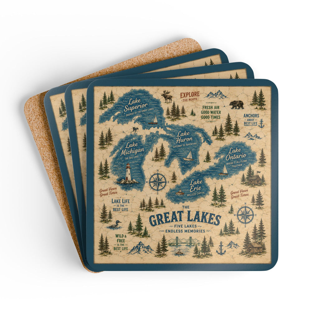 Great Lakes Vintage Map Coaster Set | Lake Ontario / Lake America Conversation Coasters