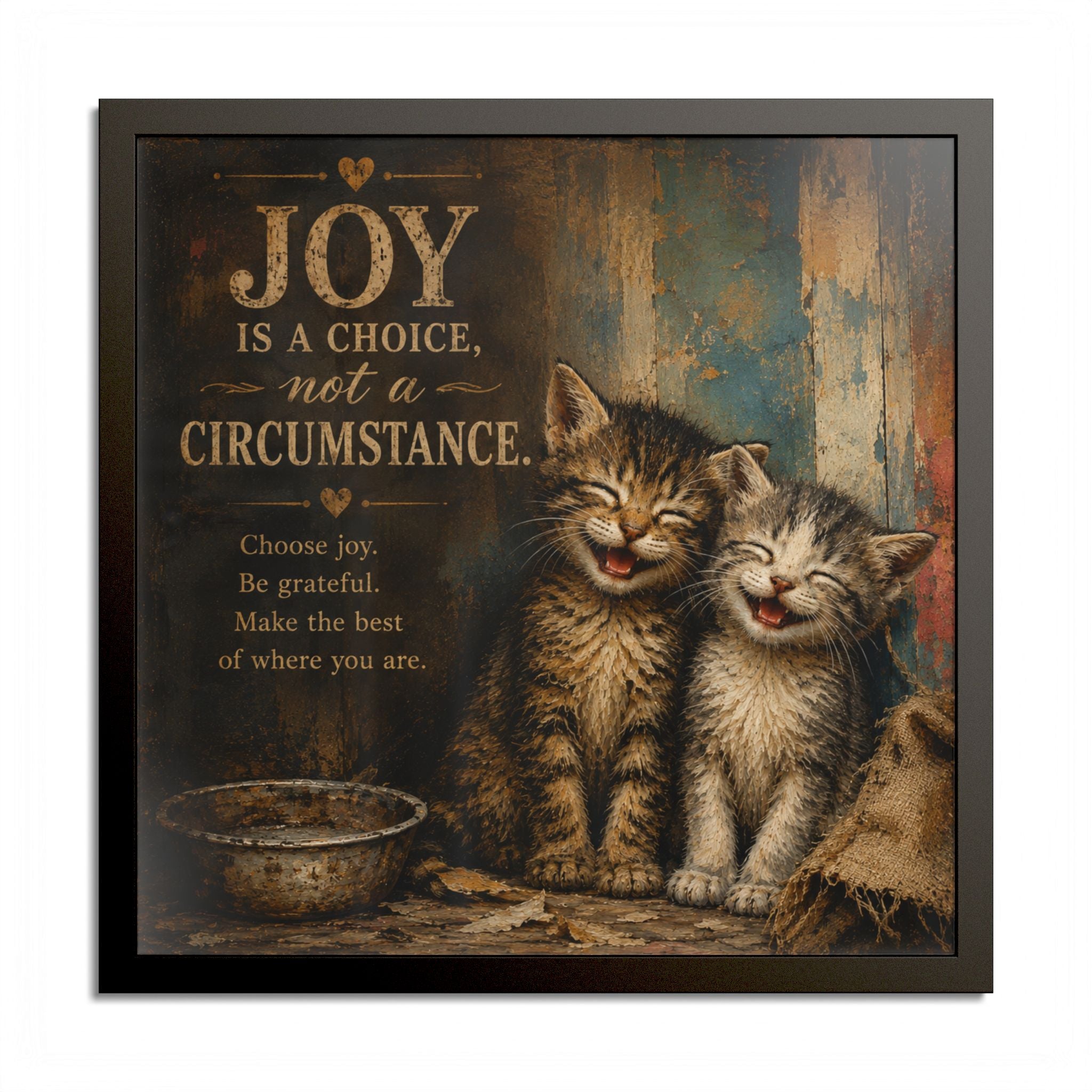 Joy Is a Choice Framed Kitten Wall Art | Rustic Inspirational Cat Print