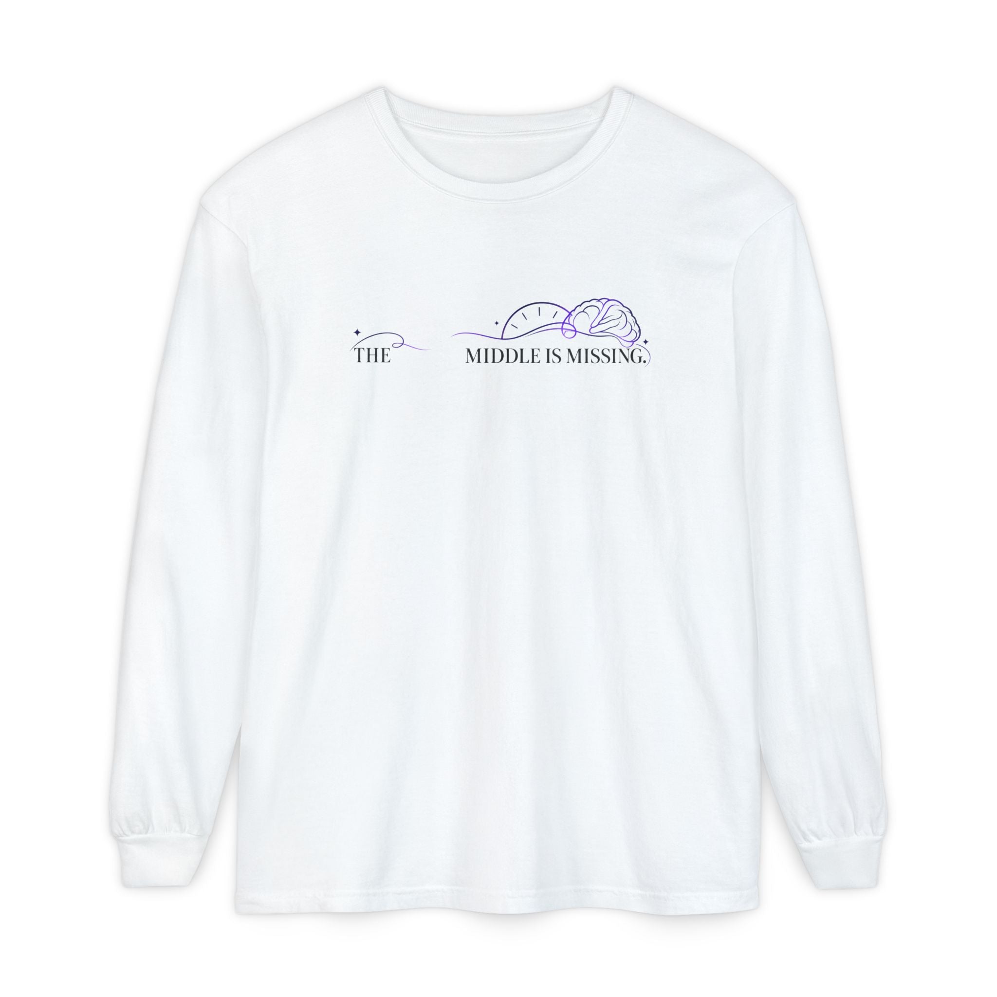 Long Sleeve T‑Shirt — “The Middle Is Missing” Minimal Brain Puzzle Design