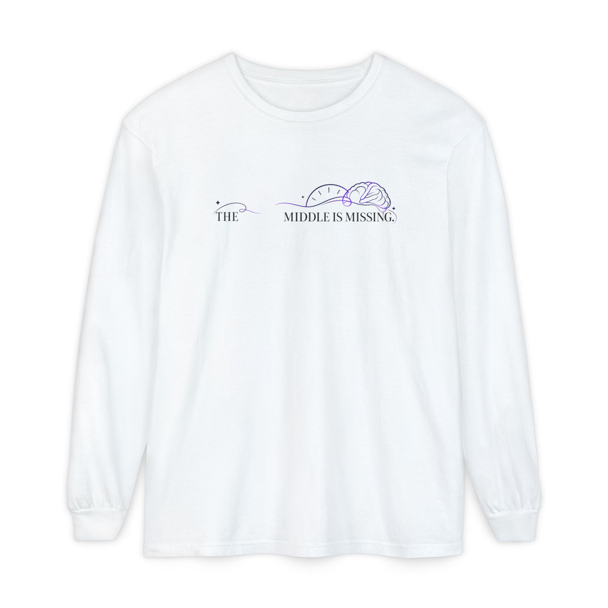 Long Sleeve T‑Shirt — “The Middle Is Missing” Minimal Brain Puzzle Design