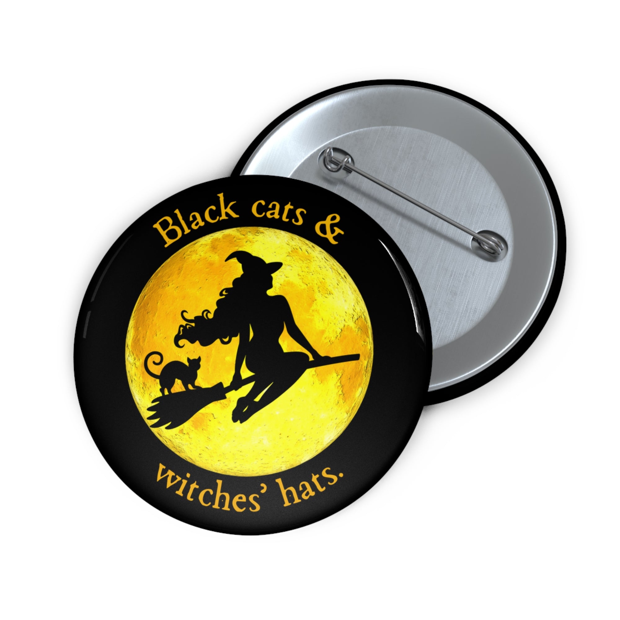 Black Cats & Witches' Hats Pin Buttons