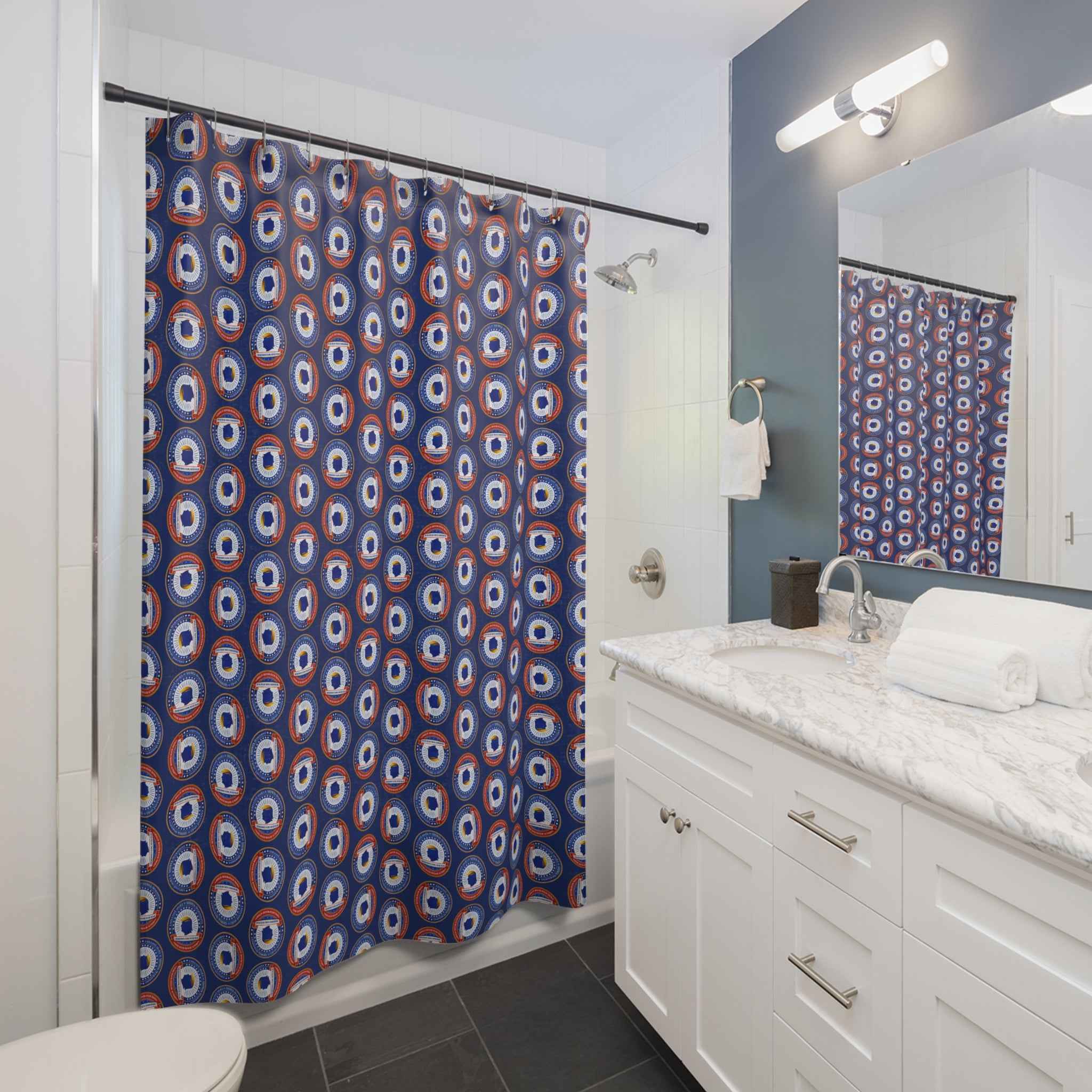 Executive Office of Shower Operations Curtain – Patriotic Faux Seal Shower Curtainn