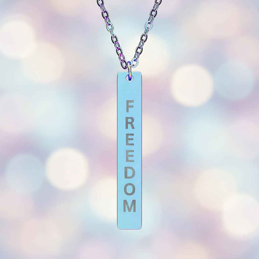Freedom Vertical Bar Necklace – Engraved Stainless Steel Pendant