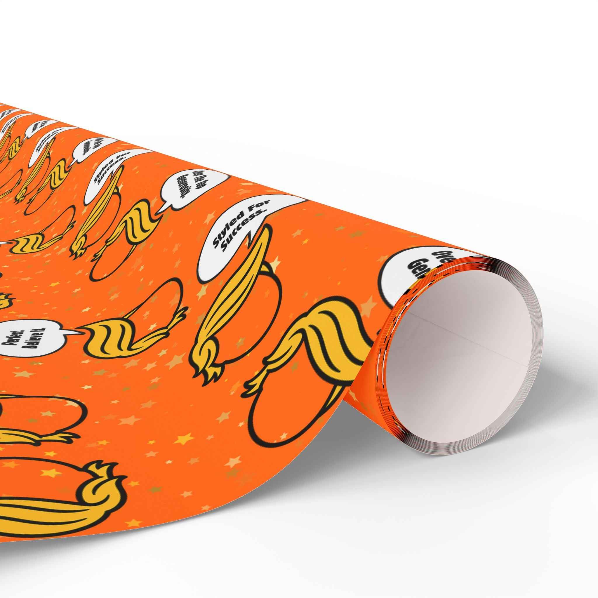 “Styled for Success” Parody Gift Wrap – Blonde Whoosh & Gold Stars