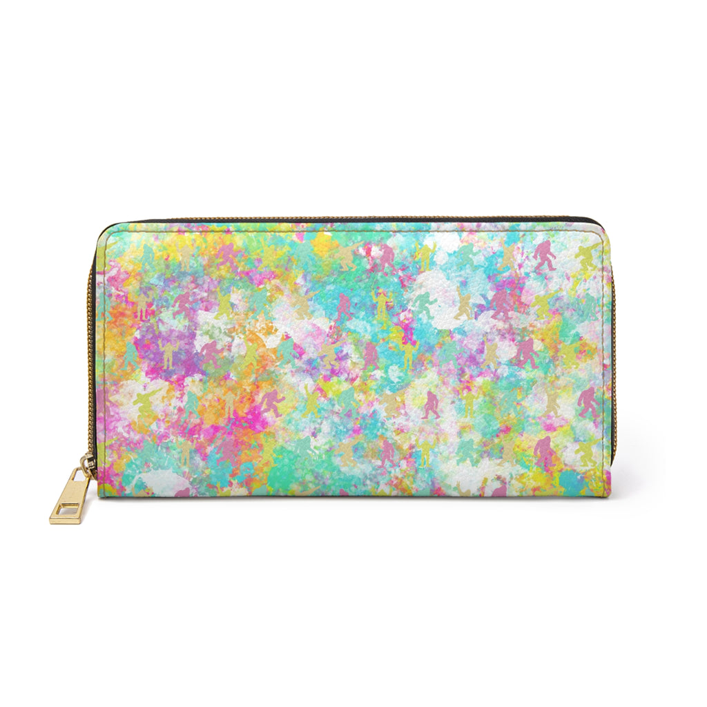 Hidden Bigfoot Watercolor Zip-Around Wallet | Colorful Sasquatch Print