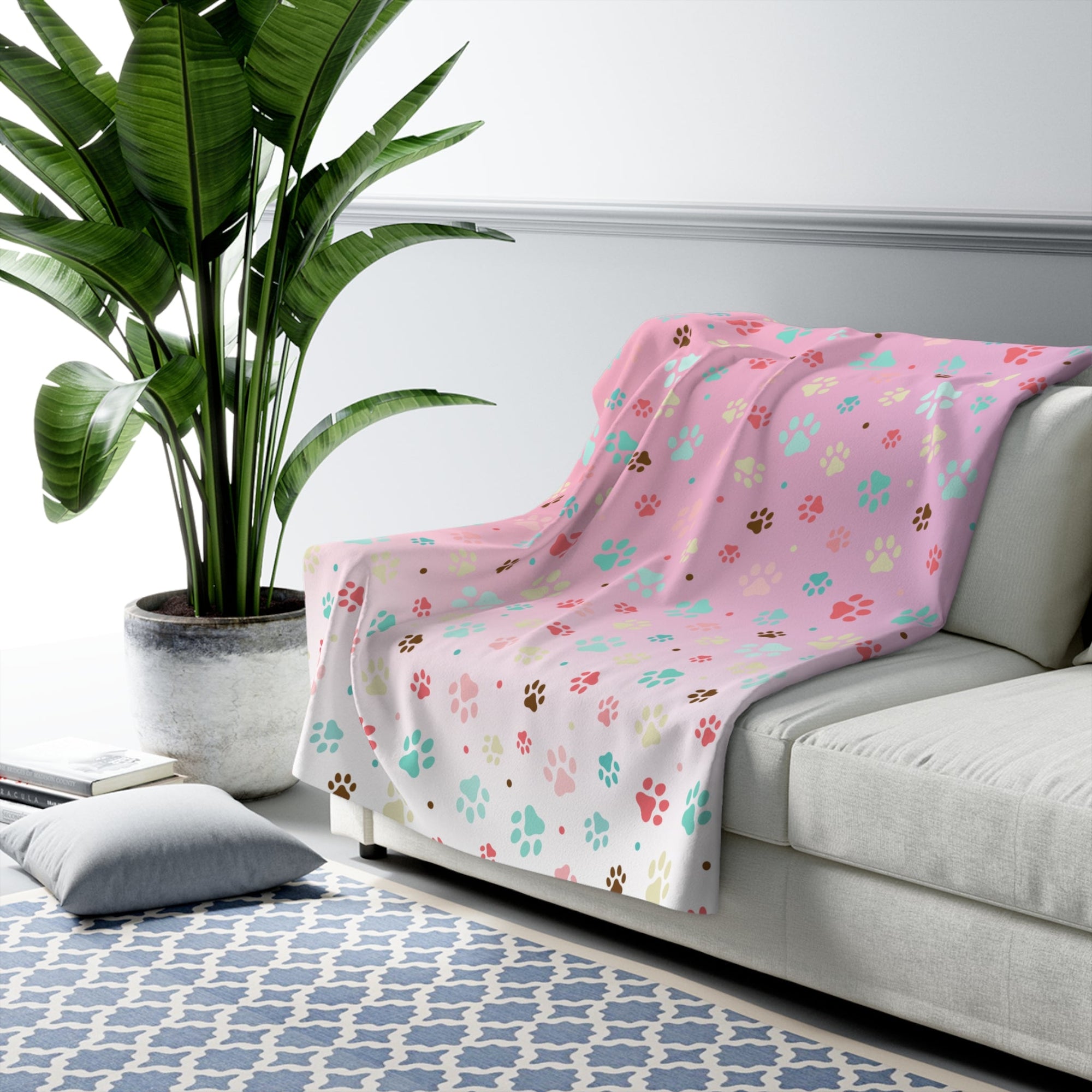 Cozy Paw Print Sherpa Fleece Blanket | Perfect for Pet Lovers Printify
