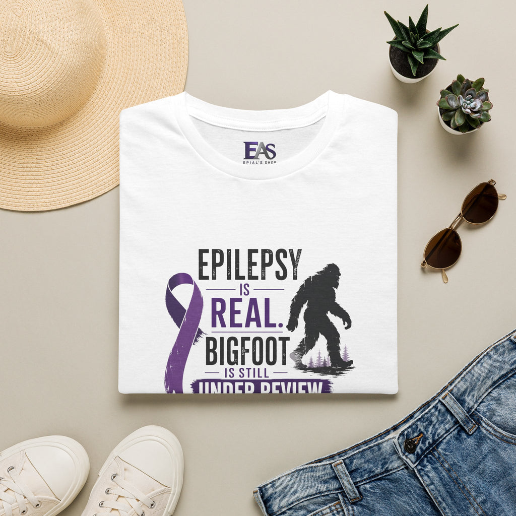 Epilepsy Awareness T-Shirt — "Epilepsy is Real" Purple Ribbon Bigfoot Design