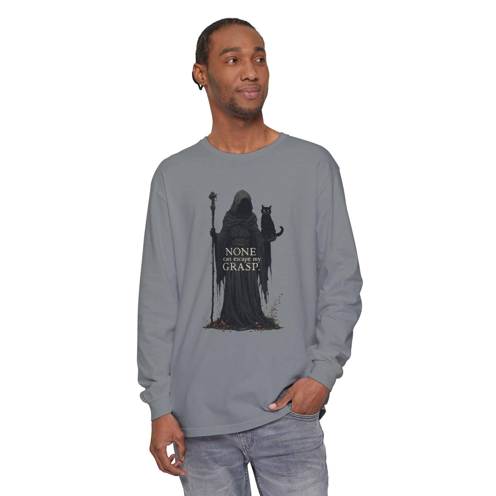 Grim Reaper with Cat Long Sleeve T-Shirt