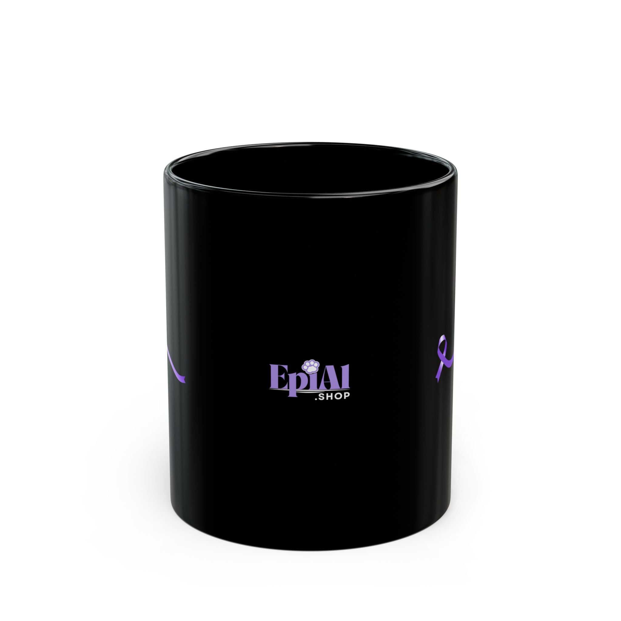 Pause for Epilepsy Awareness Purple Ribbon Black Ceramic Mug (11oz & 15oz)