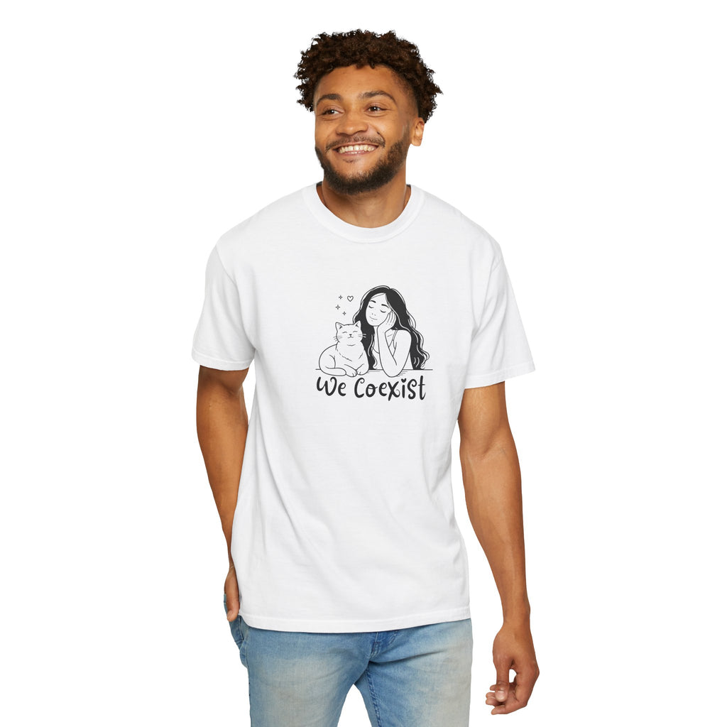 We Coexist T-Shirt – Minimalist Cat Lover Graphic Tee