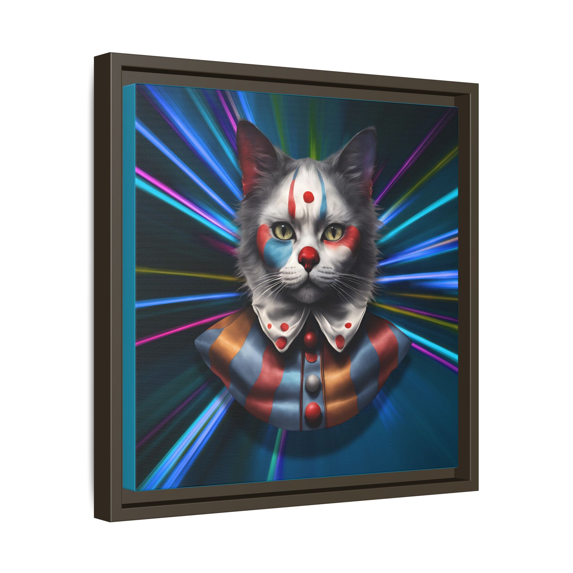 Colorful Cat Clown Framed Canvas Art – Quirky Home Decor for Pet Lovers