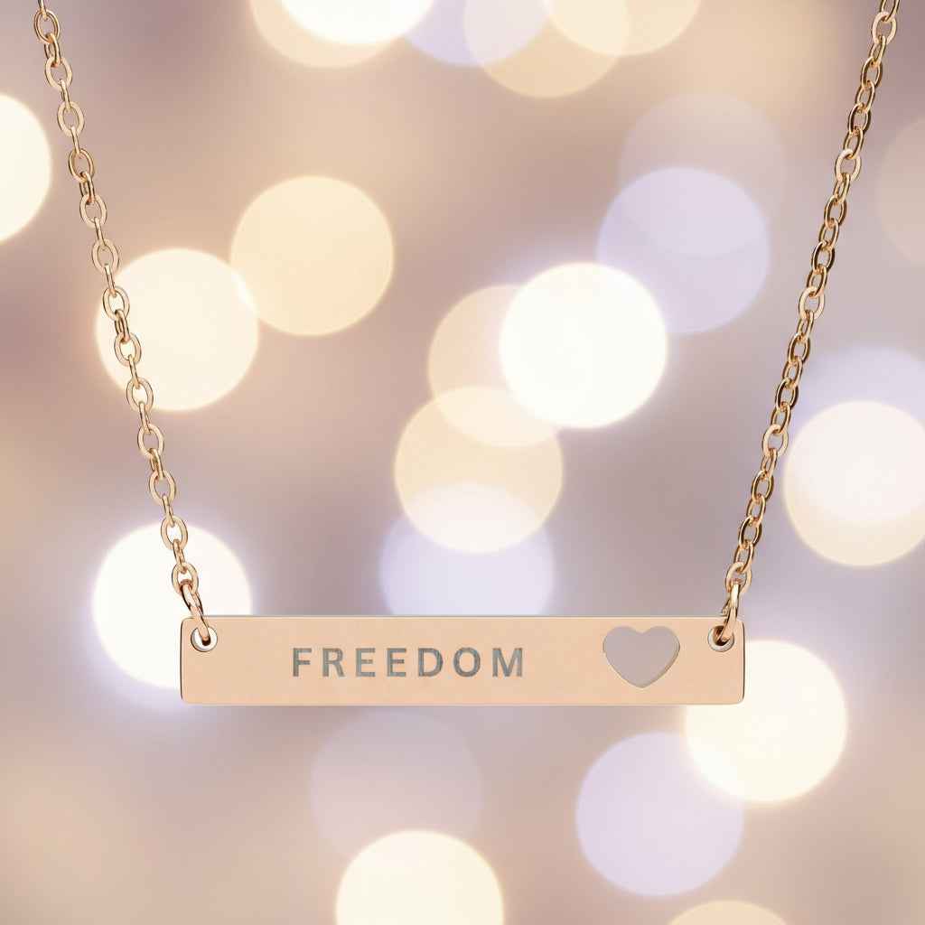 Engraved "Freedom" Cutout Heart Bar Necklace