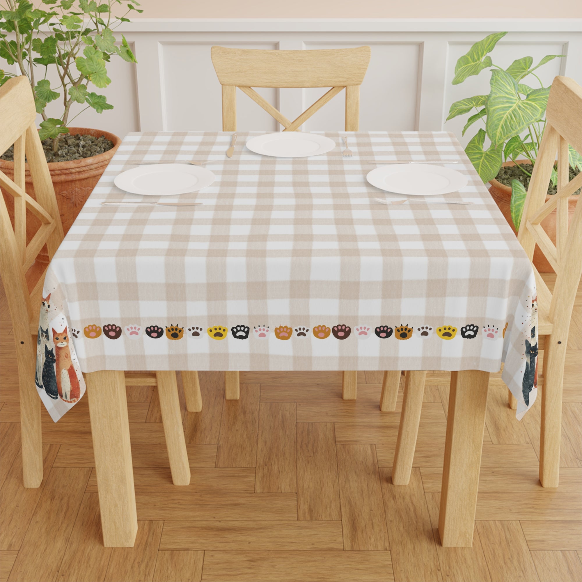 Cute Cat Family Tablecloth, Great for Country Cat Lovers