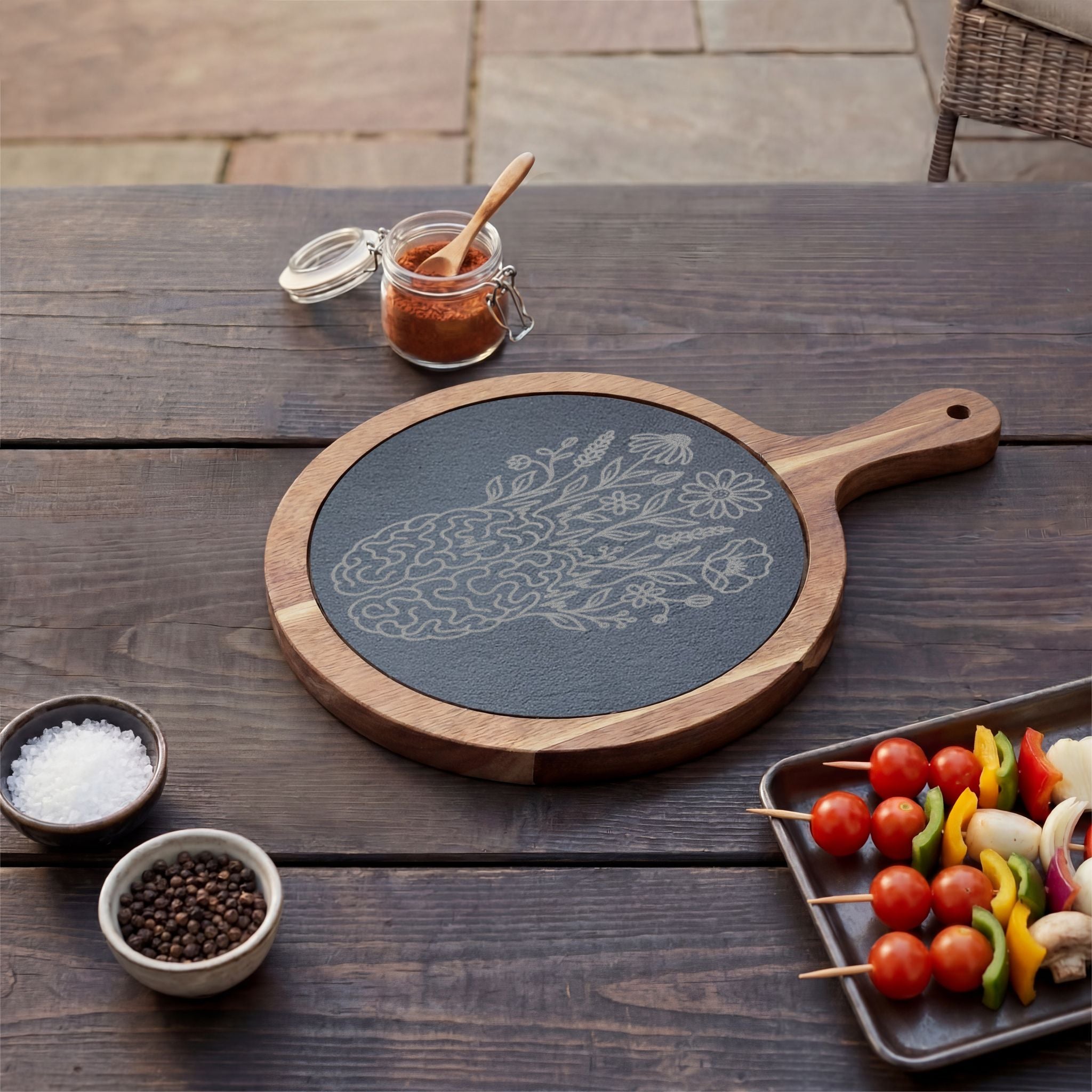 Electric Wildflower Epilepsy Awareness Acacia and Slate Charcuterie Board