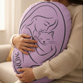 MOM Shaped Pillow | Woman & Cat Embrace | Mirror-Word Design