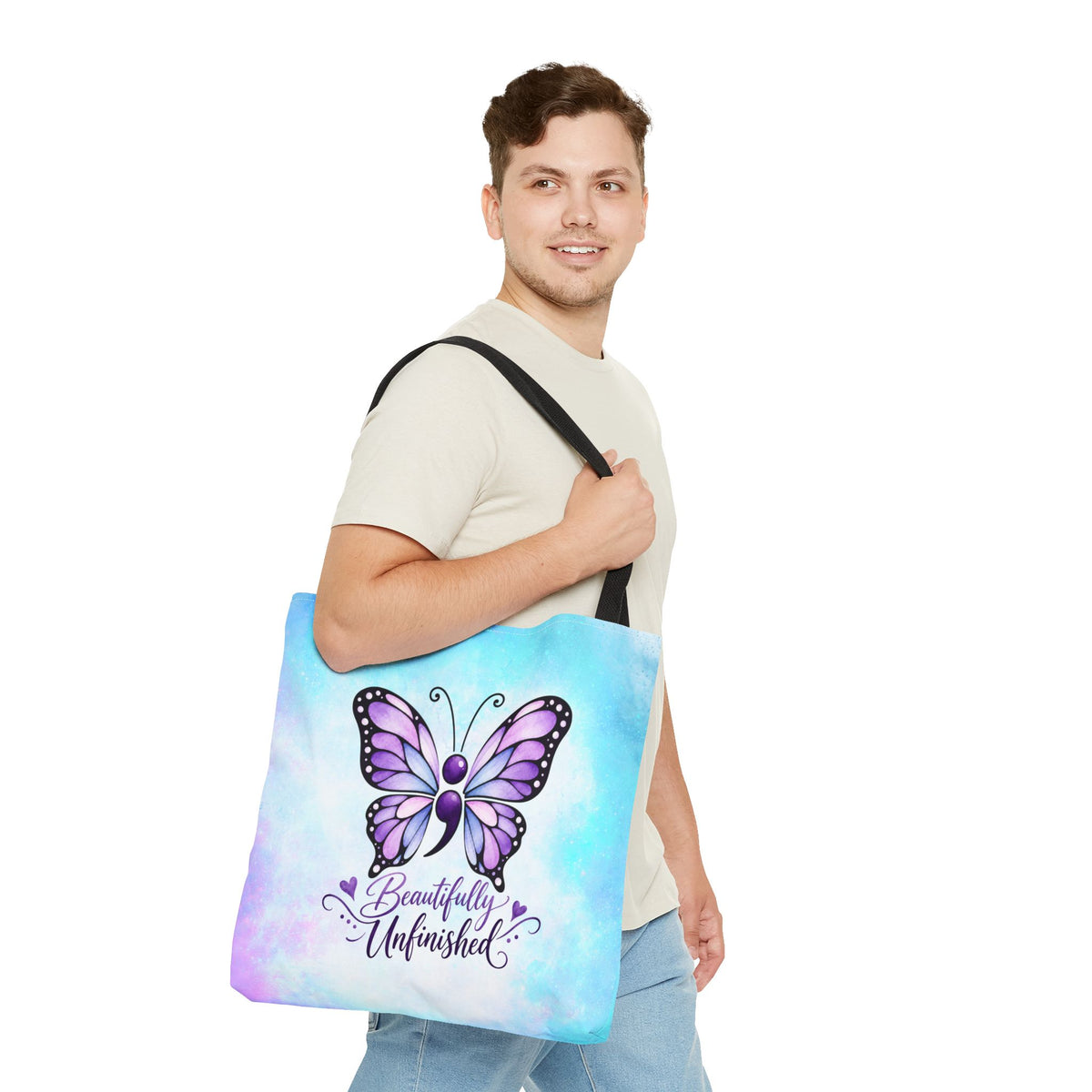 Beautifully Unfinished Semicolon Butterfly Suicide Awareness Tote Bag