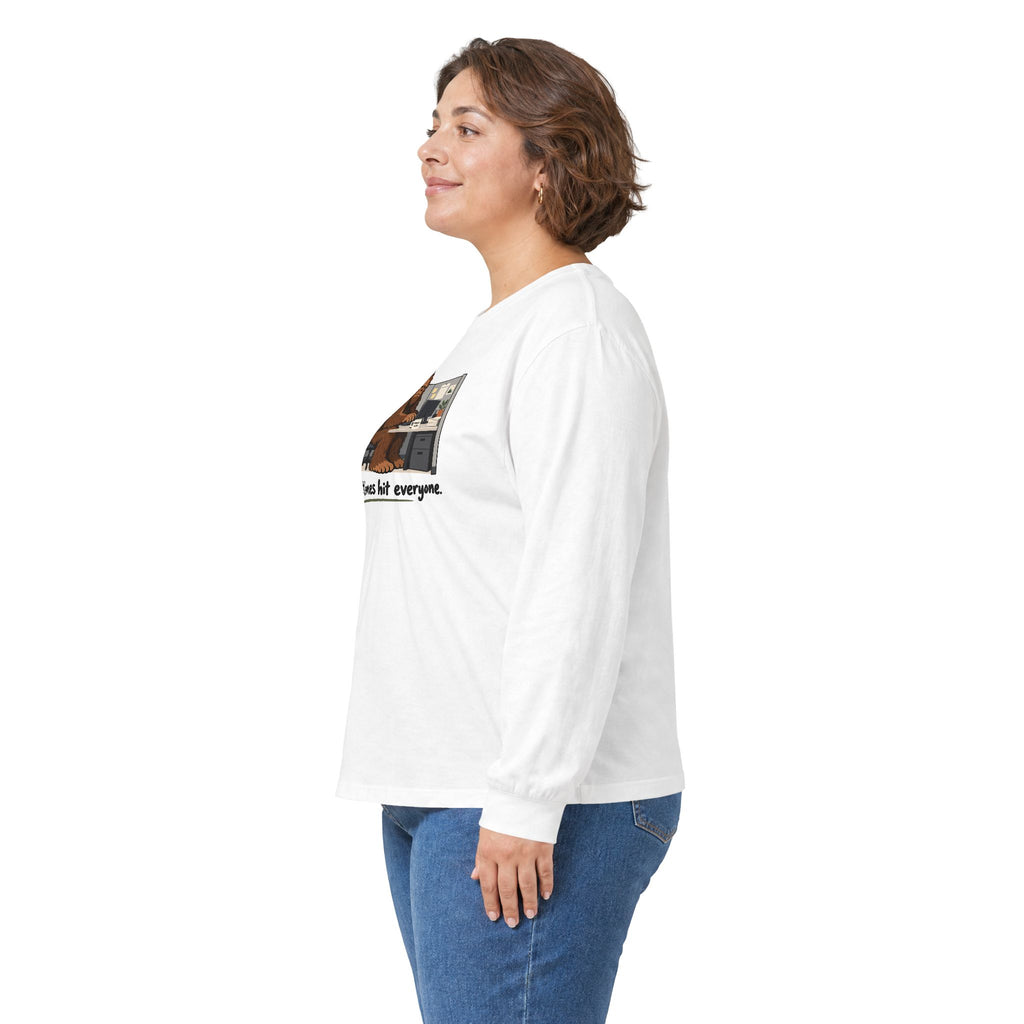 Tough Times Hit Everyone Bigfoot Long Sleeve Shirt | Funny Sasquatch Office Tee