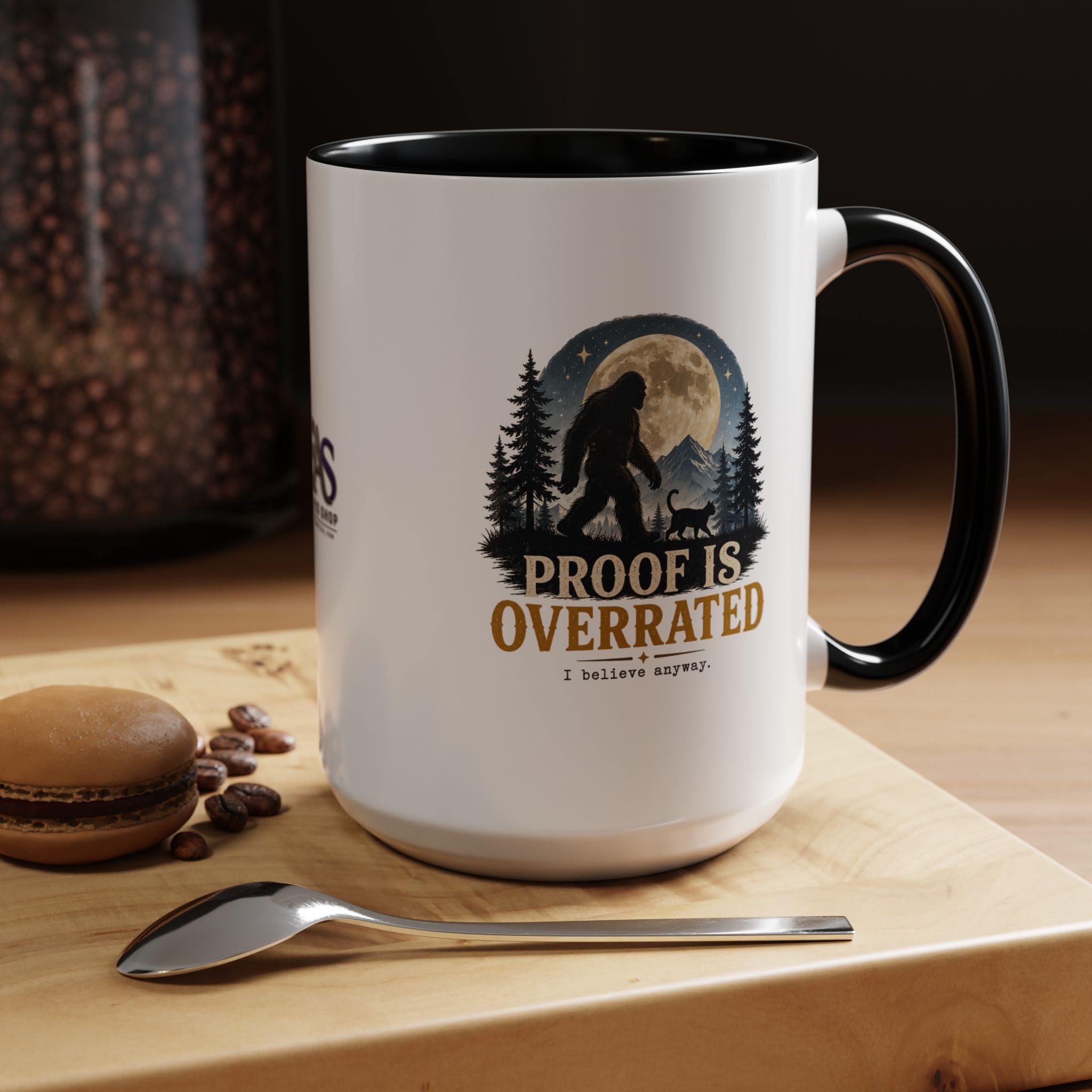 Proof Is Overrated Sasquatch & Black Cat Accent Mug