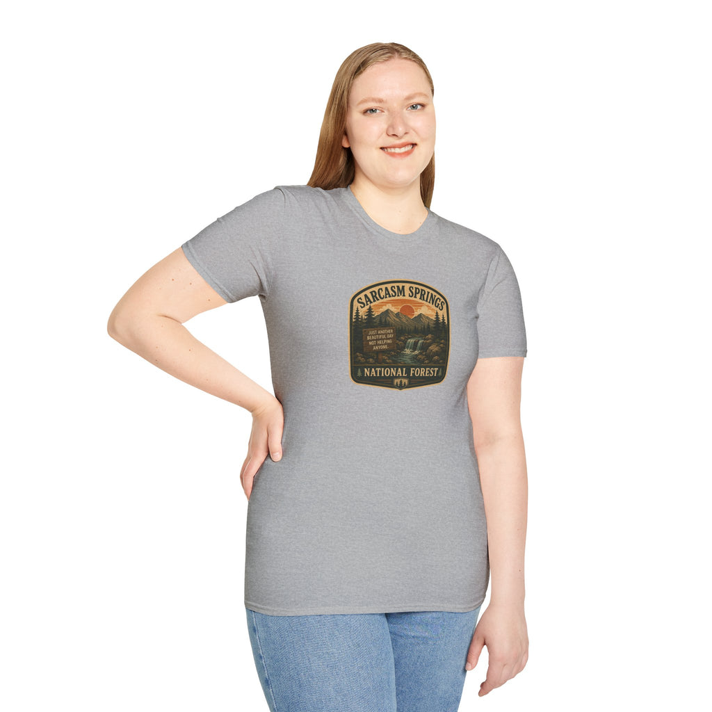 Sarcasm Springs National Forest Unisex T-Shirt | Funny Retro Outdoors Graphic Tee