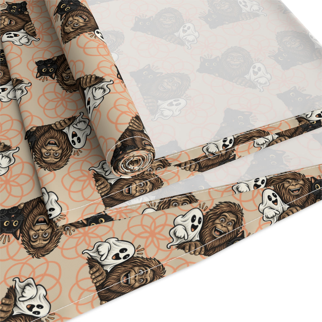 Bigfoot, Boo & Black Cat Halloween Table Runner