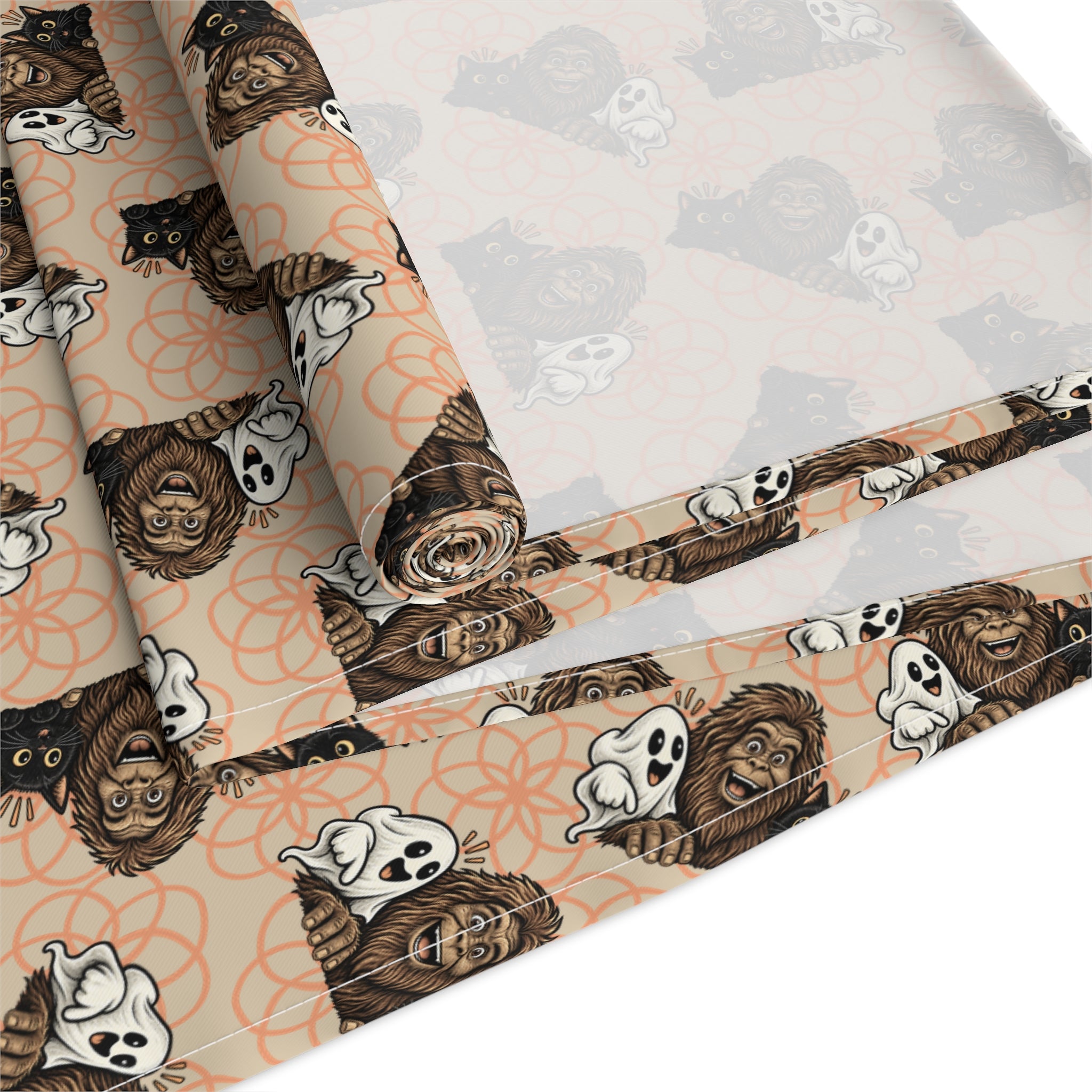 Bigfoot, Boo & Black Cat Halloween Table Runner
