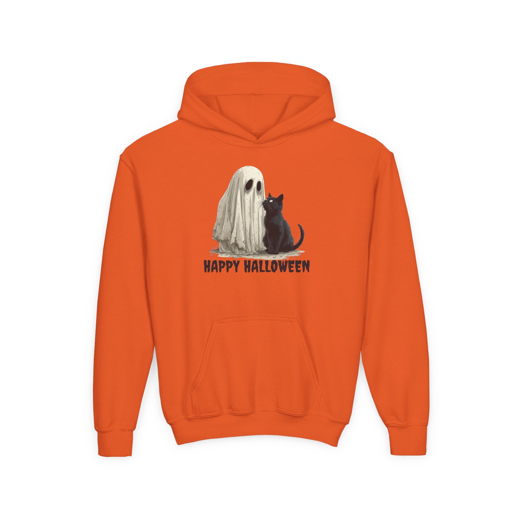Youth Halloween Hoodie, Ghost and Cat Design