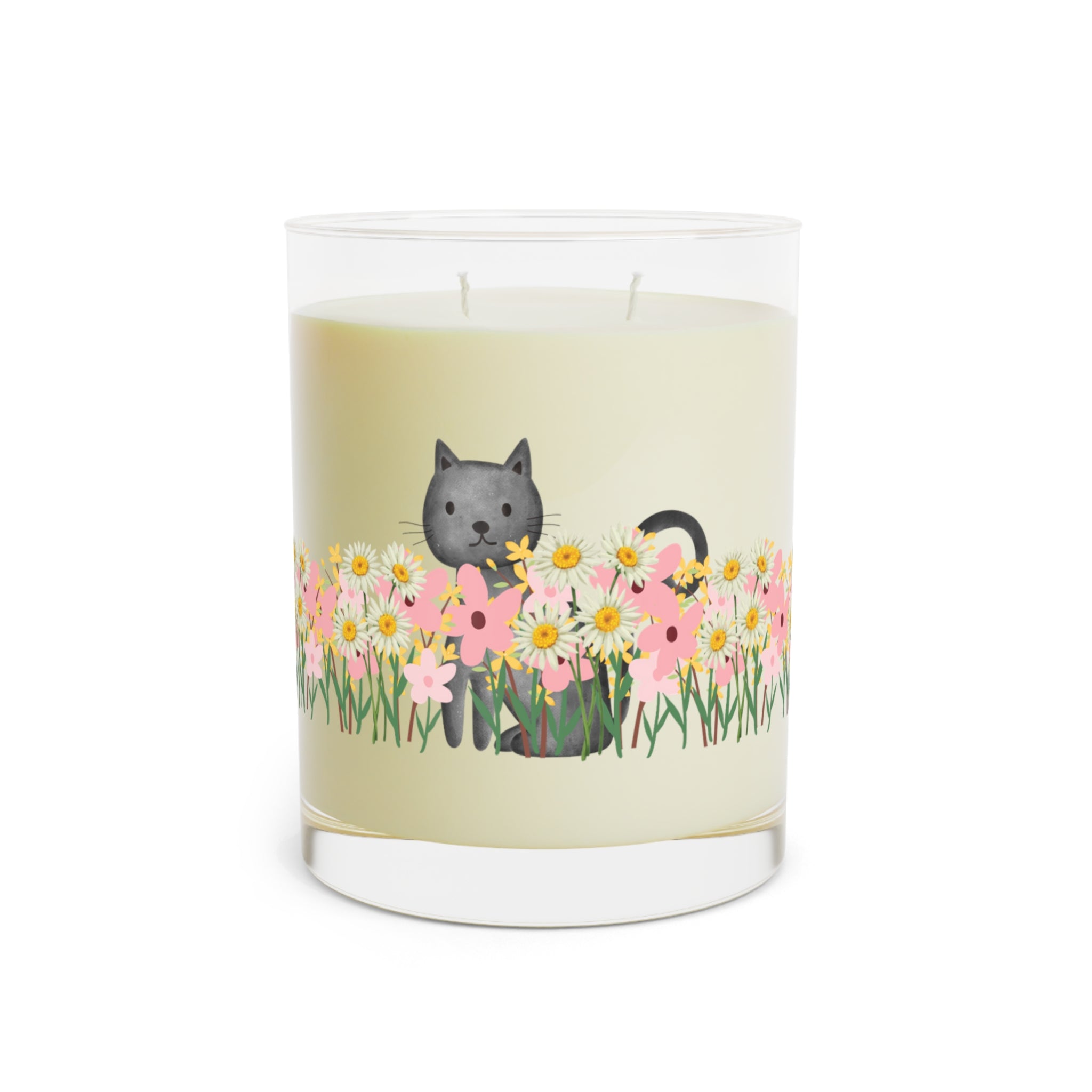 Floral Cat Glass Candle – Cozy Cat Lover Home Decor