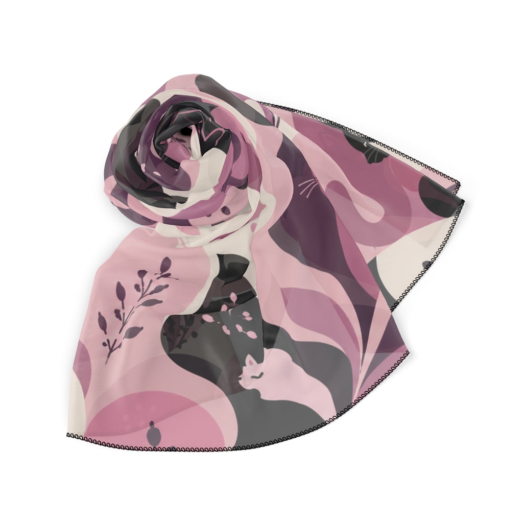 Whimsical Cat Scarf | Pink & Mauve Abstract Cat Square Scarf
