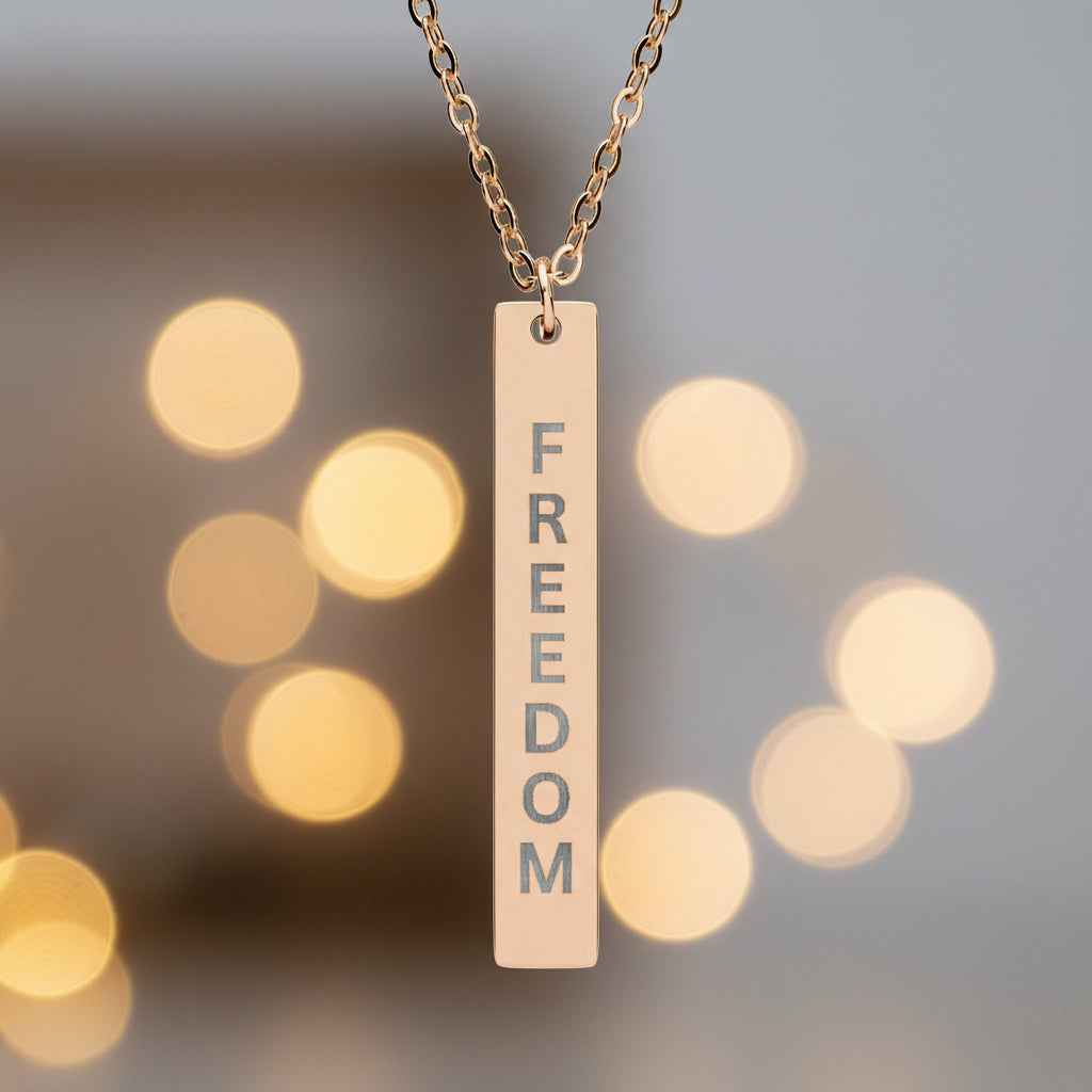 Freedom Vertical Bar Necklace – Engraved Stainless Steel Pendant